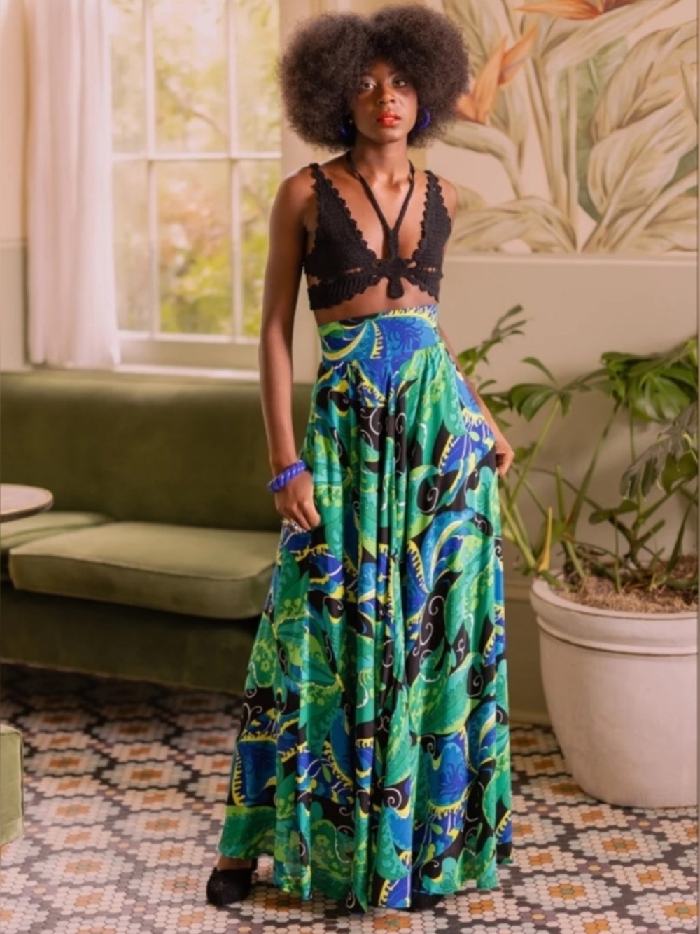 Trashy Diva Get Lucky Skirt Psychedelic Butterflies Green Blue Maxi Size 4 NWT